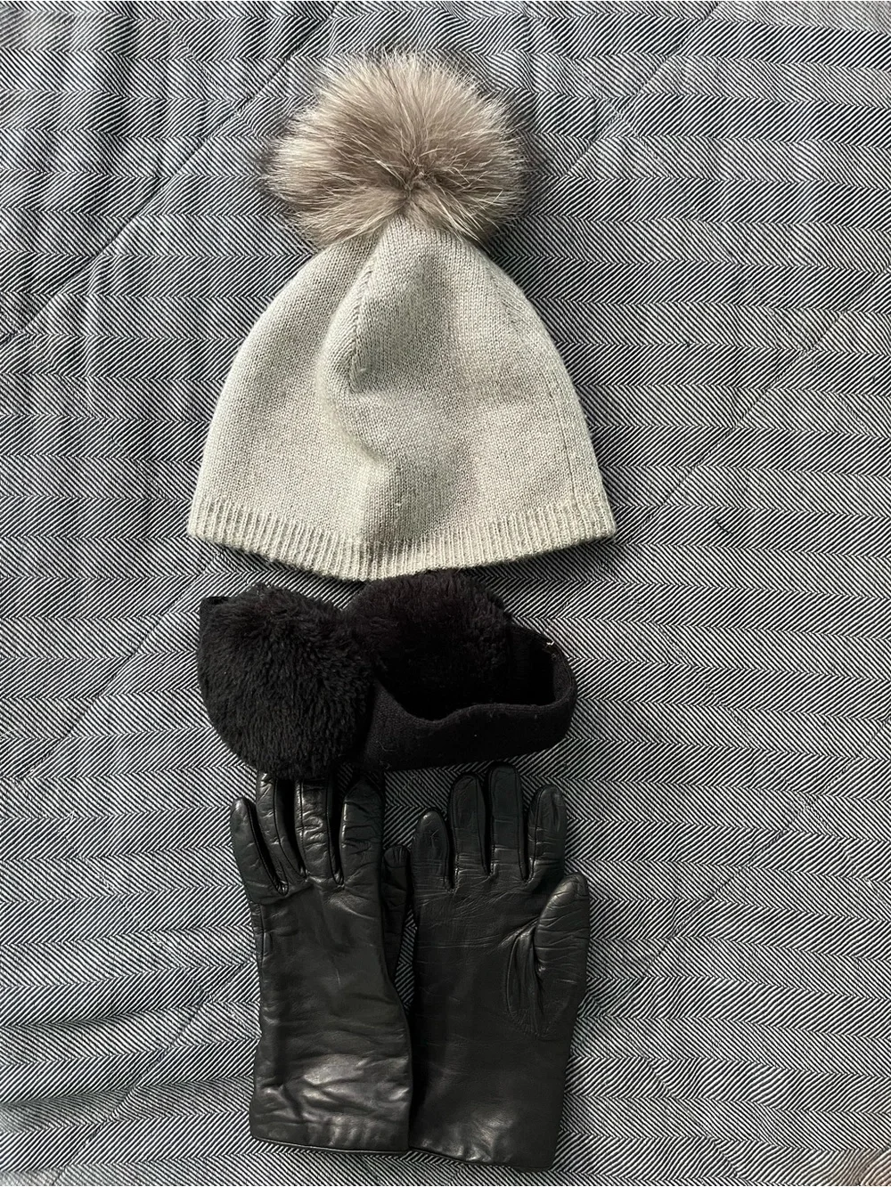 Leather Glove Winter Bundle! ❄️ Light Gray Knit Pom Beanie and Ear Muff Headband
